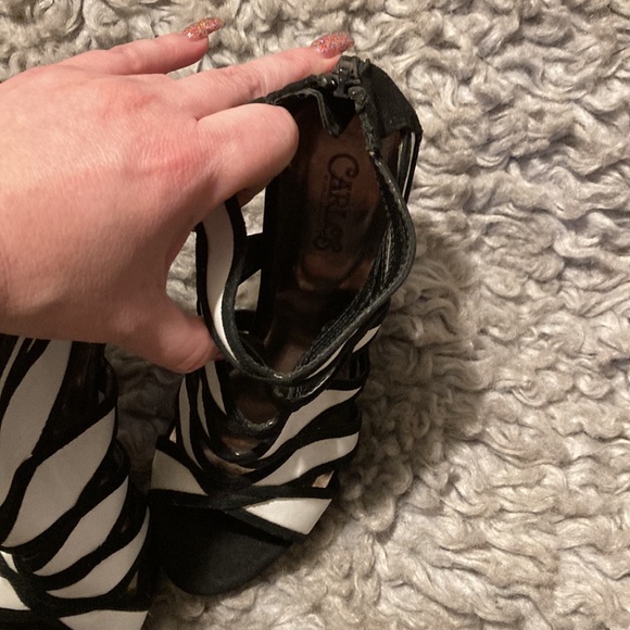 Carlos by Carlos Santana Black & White Cut Out High Heel Bootie Sandal - Picture 5 of 12